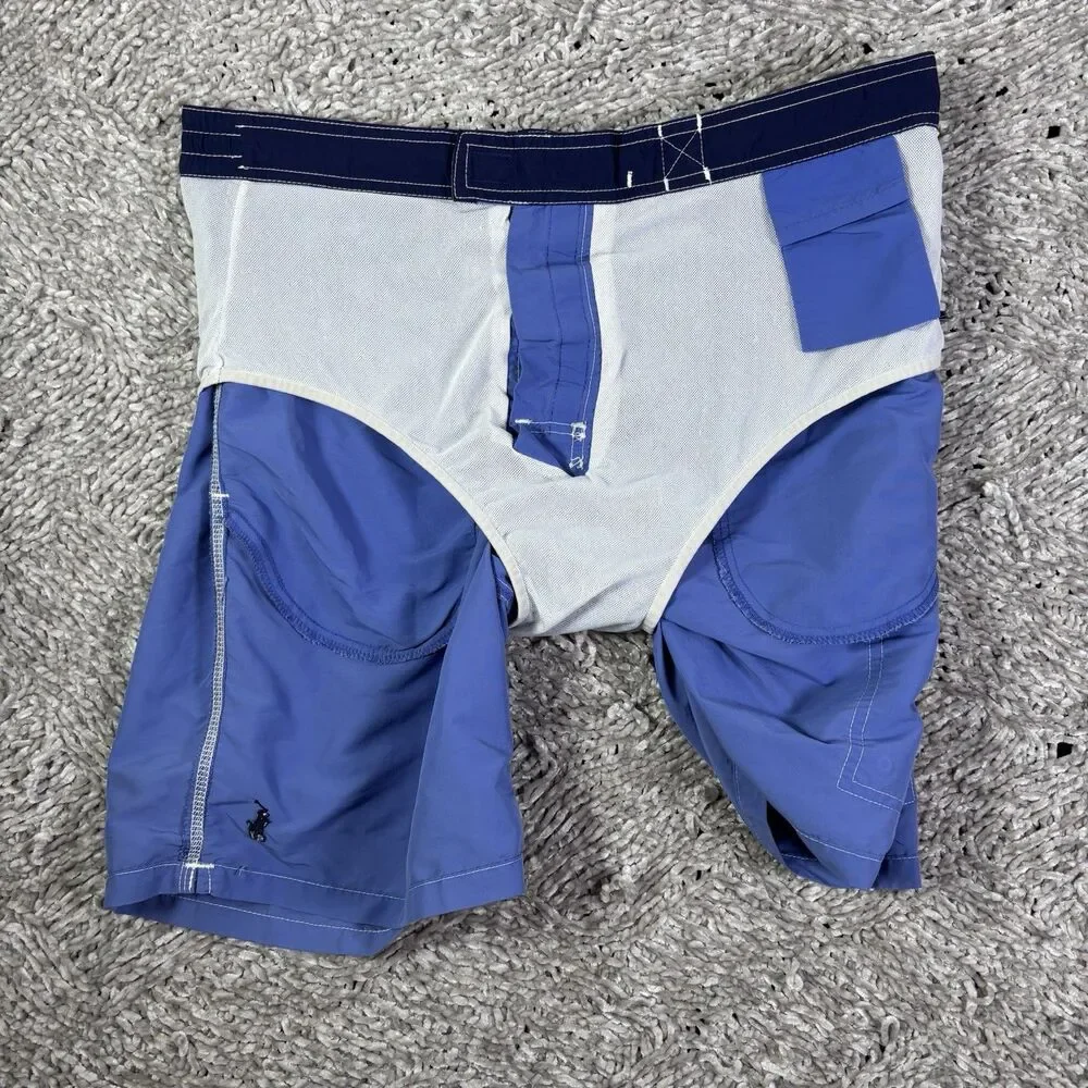 Polo Ralph Lauren Cargo Swim Shorts Mens Small Baby Blue Summer Beach Lined